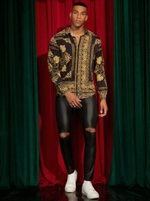 GENTILAND Áo sơ mi trễ vai in họa tiết Baroque dáng rộng cho nam - Nhiều màu - Xem 3