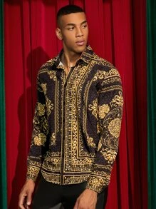 GENTILAND Áo sơ mi trễ vai in họa tiết Baroque dáng rộng cho nam - Nhiều màu - Xem 5