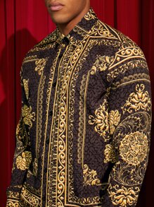 GENTILAND Áo sơ mi trễ vai in họa tiết Baroque dáng rộng cho nam - Nhiều màu - Xem 6