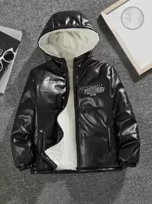 SHEIN Tween Boy 字母图案泰迪熊衬里夹棉大衣