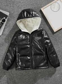 SHEIN Tween Boy 字母图案泰迪熊衬里夹棉大衣