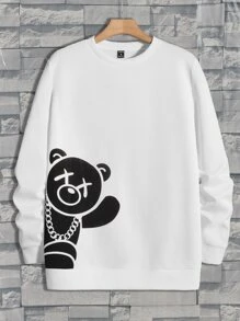 GENTILAND Men Cartoon Graphic Pullover - White - View 6