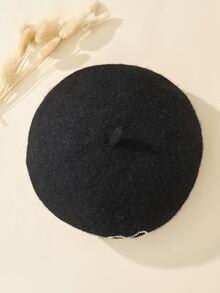 Rhinestone Heart Decor Beret - Black - View 4