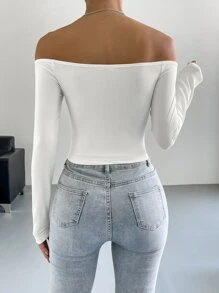 SHEIN Privé Off Shoulder Ruched Crop Tee - White - View 2