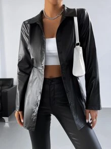 SHEIN BAE 前紐扣PU皮革外套