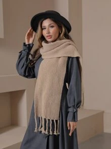 Solid Fringe Hem Scarf - Khaki - View 1