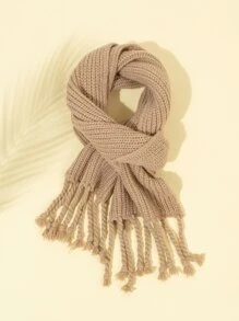 Solid Fringe Hem Scarf - Khaki - View 7