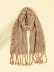 Solid Fringe Hem Scarf - Khaki - View 8