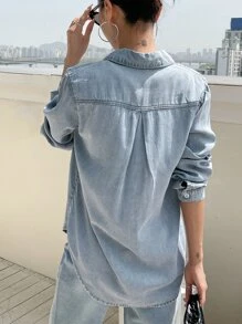 DAZY Y2K风格贴袋纽扣前襟牛仔上衣，牛仔外套，秋季女装长袖女装