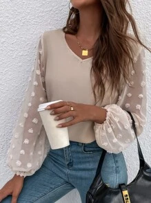 SHEIN LUNE Women Blouses Plain Casual - Aprikot - View 4