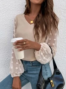 SHEIN LUNE Women Blouses Plain Casual - Aprikot - View 5
