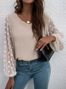 SHEIN LUNE Women Blouses Plain Casual - Aprikot - View 6