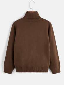 SHEIN Boys Turtleneck Button Front Jumper - Chocolate Brown - View 2