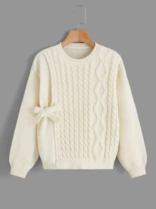 SHEIN Girls Cable Knit Knot Side Drop Shoulder Jumper - Beige - View 1
