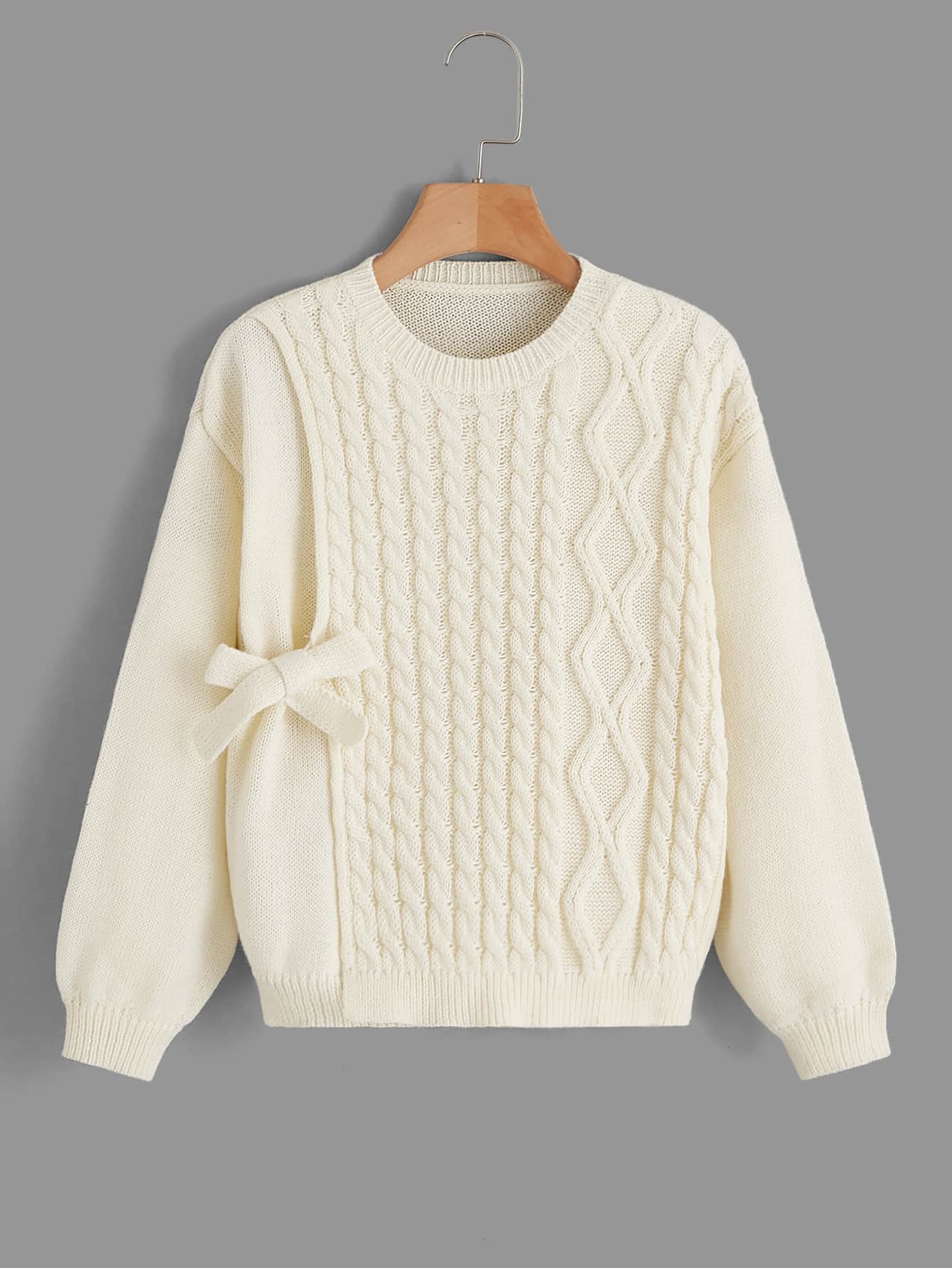 SHEIN Girls Cable Knit Knot Side Drop Shoulder Jumper - Beige - View 1