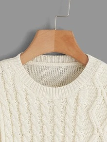 SHEIN Girls Cable Knit Knot Side Drop Shoulder Jumper - Beige - View 4