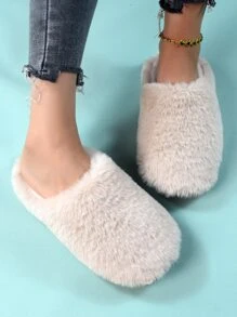 Fall/Winter Minimalist Fluffy Bedroom Slippers, Fashionable Solid Colored Khaki Bedroom Slippers - Khaki - View 5