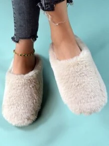 Fall/Winter Minimalist Fluffy Bedroom Slippers, Fashionable Solid Colored Khaki Bedroom Slippers - Khaki - View 6