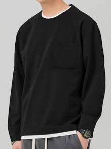 Men Patched Pocket Contrast Trim Tee - Black - View 1