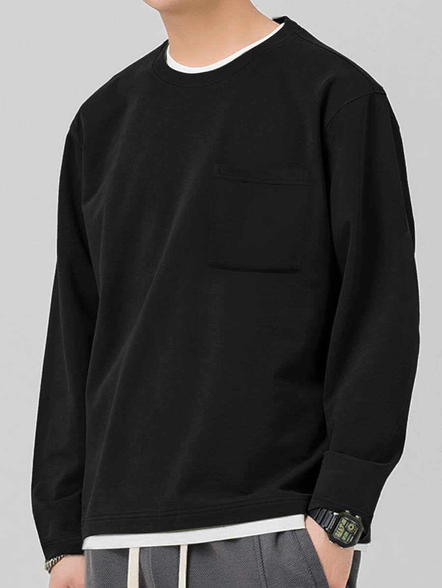 Men Patched Pocket Contrast Trim Tee - Black - View 1