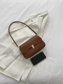 金屬鎖翻蓋方包 - 巧克力棕 - 查看 6