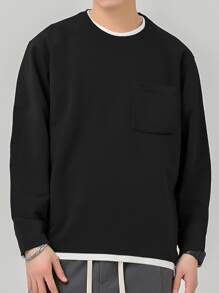 Men Patched Pocket Contrast Trim Tee - Black - View 4
