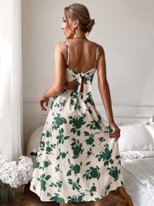 Chiquease Plants Print Tie Back Cami Dress - Green - View 2
