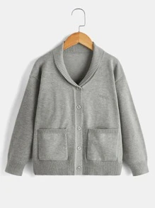 Boys Double Pocket Drop Shoulder Cardigan - Grey - View 1