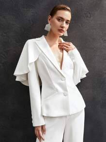 MOTF PREMIUM RUFFLE CAPE PARTY BLAZER - White - View 5