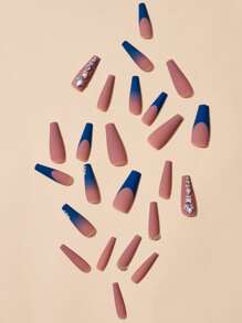 轉換你指甲片帶24入組長款棺材藍色法語漸層水鑽假指甲和1入組指甲銼和1張膠帶 - 彩色 - 查看 5