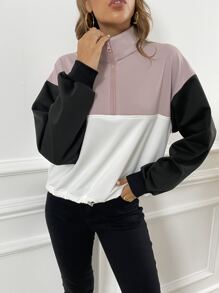 撞色落肩袖半拉鏈運動衫 - 彩色 - 查看 1