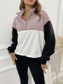 撞色落肩袖半拉鏈運動衫 - 彩色 - 查看 3