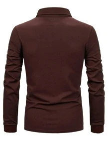 男士格紋邊POLO衫 - 巧克力棕 - 查看 2