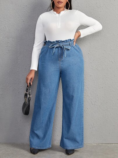 Jeans mit Papiertasche-Taille, Gürtel, breitem Beinschnitt