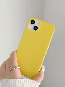 Simple Solid Color Yellow Phone Soft Case, Compatible With IPhone 13/15/16 Pro Max/16/14 Cases, Galaxy Cases - Yellow - View 2