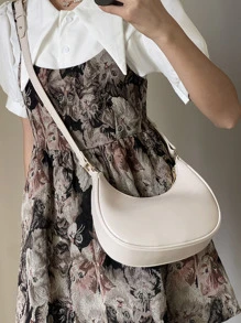 新款时尚简约大气月牙亮面休闲经典日常通勤包可拆卸单肩斜挎包 - 白色 - 查看 5