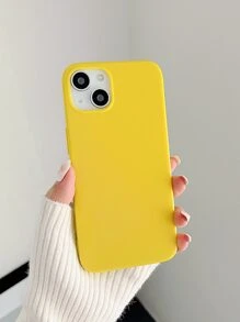 Simple Solid Color Yellow Phone Soft Case, Compatible With IPhone 13/15/16 Pro Max/16/14 Cases, Galaxy Cases - Yellow - View 3