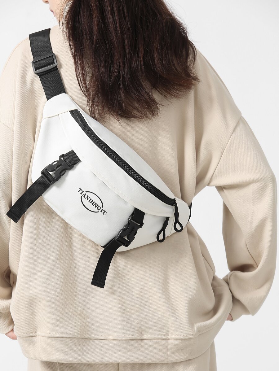 Letter Graphic Release Buckle Decor Bum Bag - White - View 1