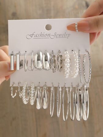 12pairs Faux Pearl Decor Earrings