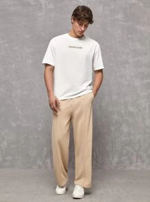 GENTILAND Oversized Men's Slogan Graphic Round Neck T-Shirt - White - View 5