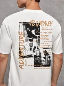 GENTILAND Oversized Men's Slogan Graphic Round Neck T-Shirt - White - View 4