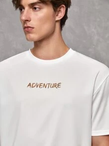 GENTILAND Oversized Men's Slogan Graphic Round Neck T-Shirt - White - View 6