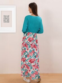 Maternity Surplice Neck Floral Print Combo Dress - Multicolor - View 2