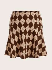 Plus Argyle Print Skirt - Multicolor - View 1