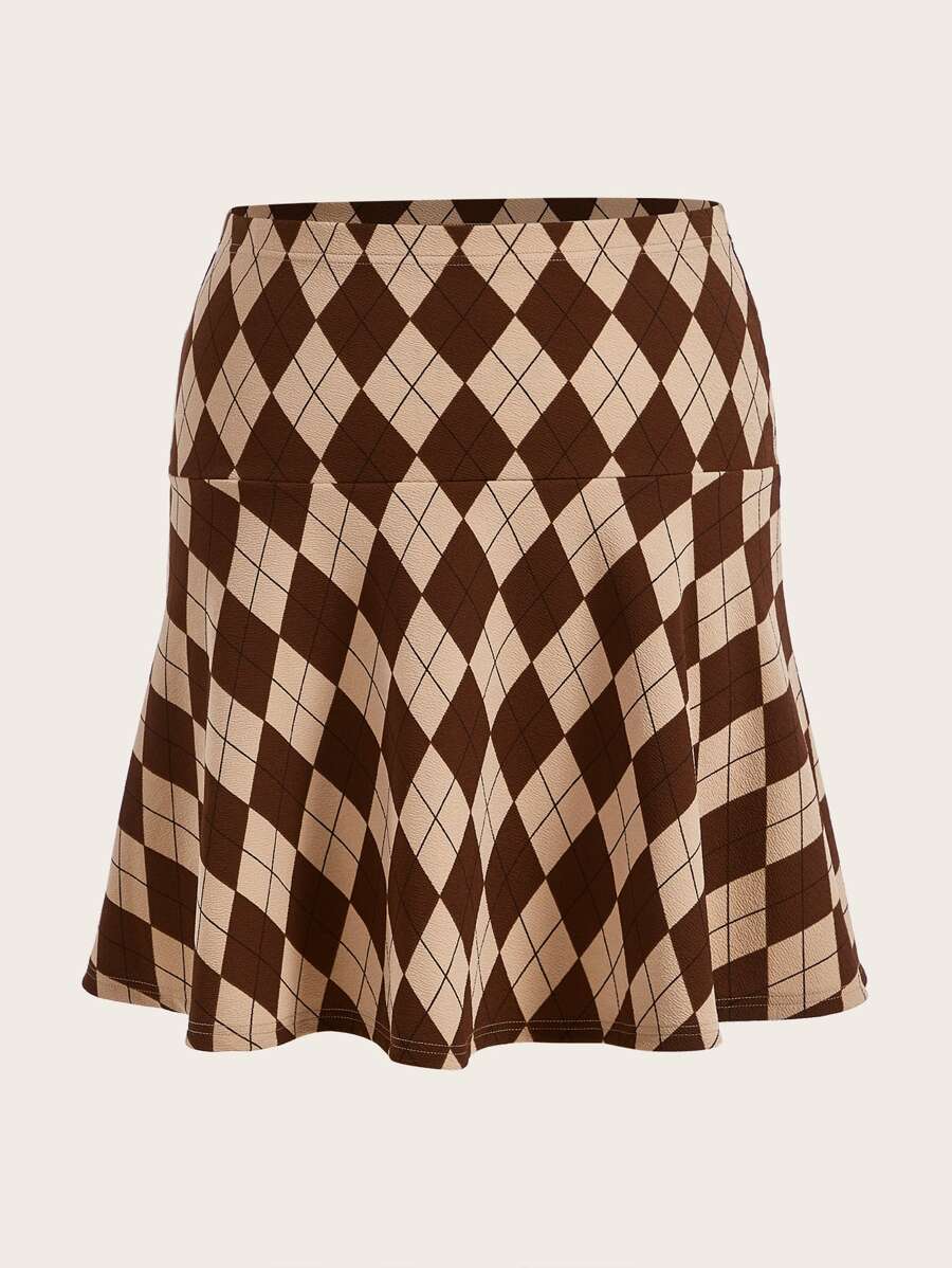 Plus Argyle Print Skirt - Multicolor - View 1