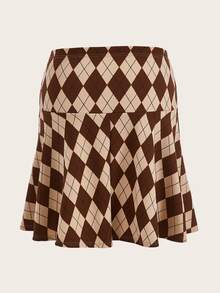 Plus Argyle Print Skirt - Multicolor - View 2