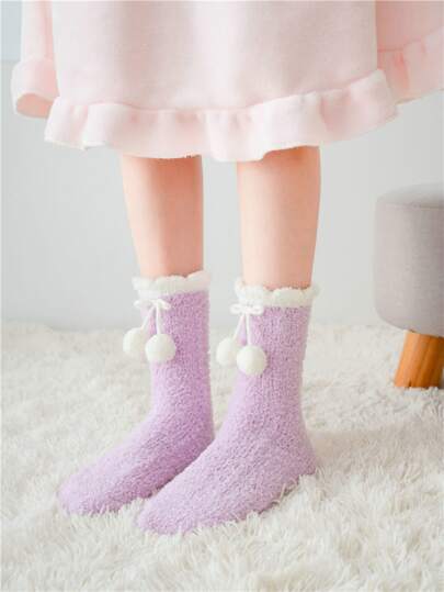 Pompom Decor Fuzzy Crew Socks