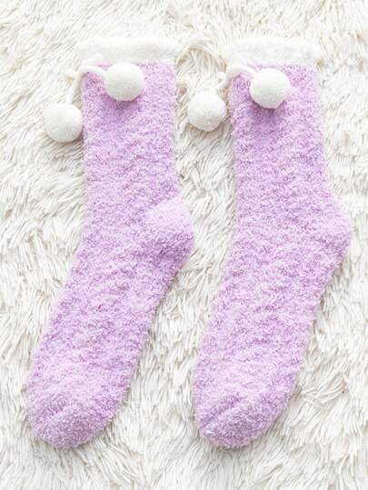 Pompom Decor Fuzzy Crew Socks