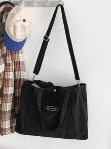 1pc Black Casual Fabric Bag, New Winter Style, Simple & Fashionable Corduroy Big Capacity Zipper Closure Shoulder Tote Bag, Suitable For Daily Use, Campus Style For College Students, Tote Bags For Women, College Essentials