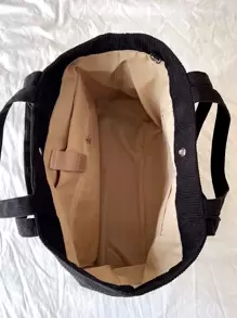 1pc Black Casual Fabric Bag, New Winter Style, Simple & Fashionable Corduroy Big Capacity Zipper Closure Shoulder Tote Bag, Suitable For Daily Use, Campus Style For College Students, Tote Bags For Women, College Essentials